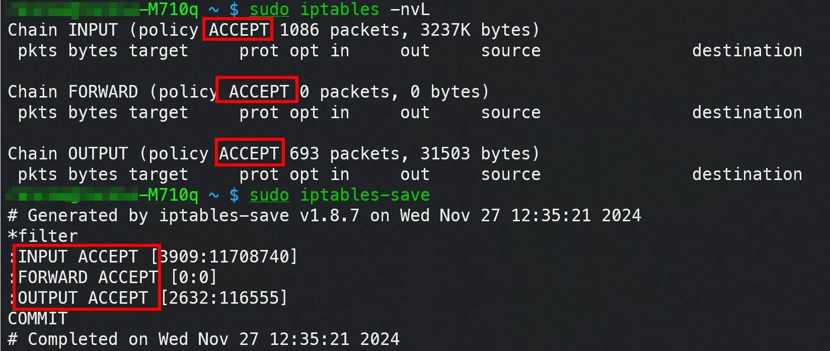 恢复 iptables 规则到默认策略
